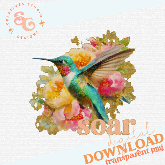 SOAR HUMMINGBIRD ON FLOWERS