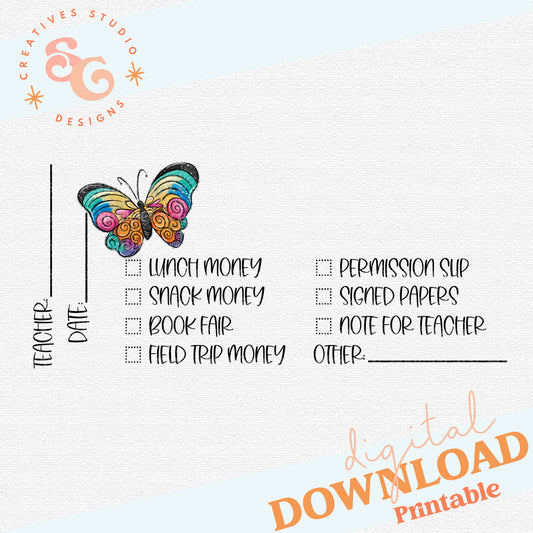 School Envelope Printable - Butterfly