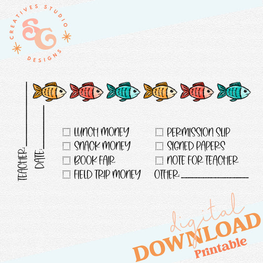 School Envelope Printable - Row of Fishes