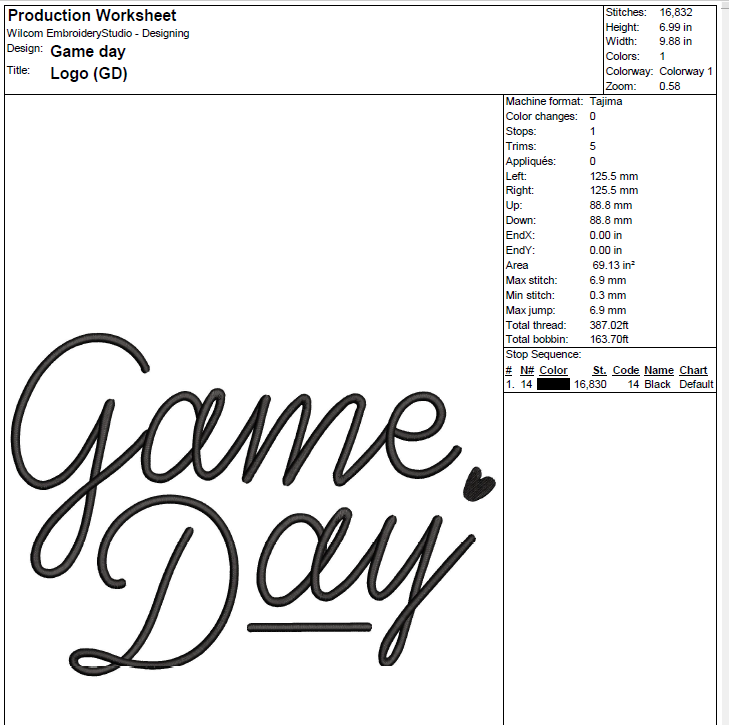 Handwritten Game Day Machine Embroidery Design [DST]