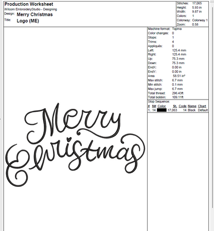 Handwritten Merry Christmas Machine Embroidery Design [DST]