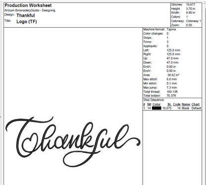 Handwritten Thankful Machine Embroidery Design [DST]