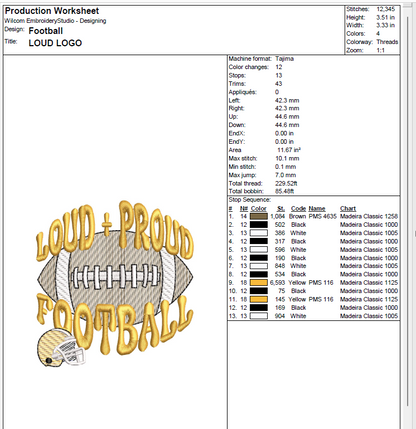 Loud and Proud Football Machine Embroidery Design [DST]