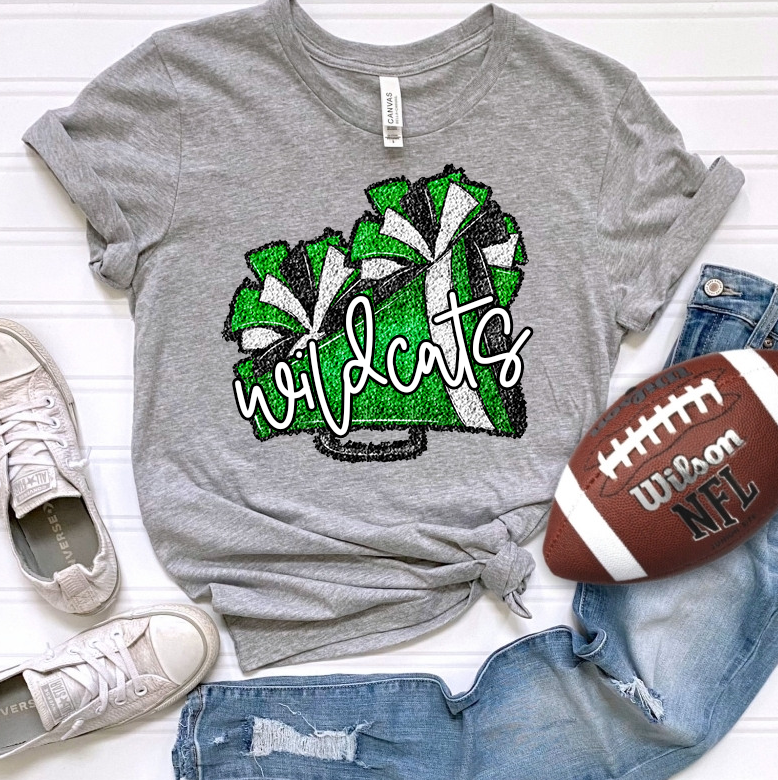 Cheer Megaphone and Poms Faux Sequin - Green