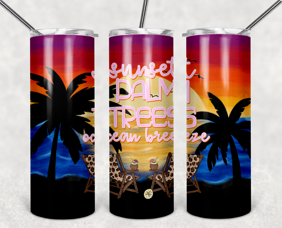 Sunset Palm Trees Ocean Breeze Tumbler Wrap - NOT SEAMLESS