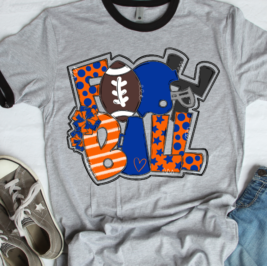 Football Word Art ROYAL BLUE AND ORANGE