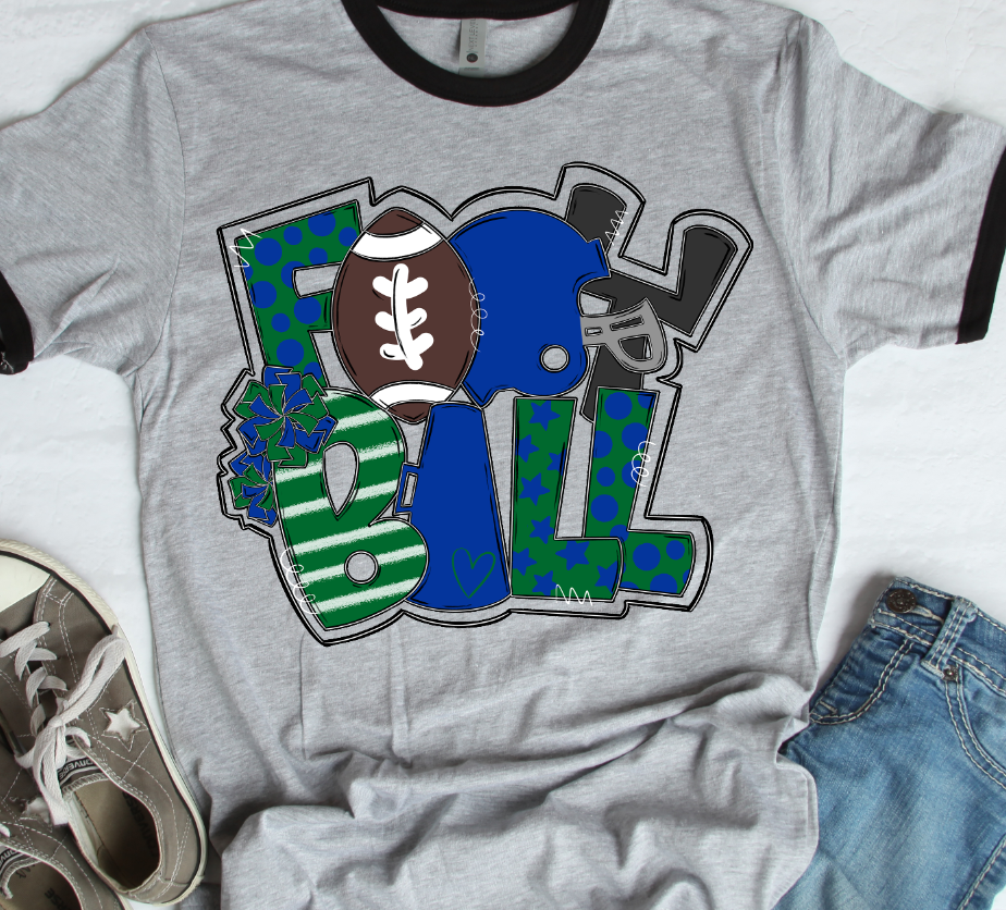 Football Word Art KELLY GREEN AND ROYAL BLUE