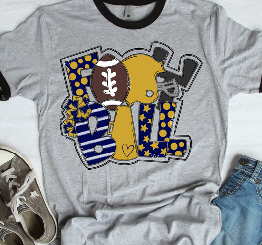 Football Word Art NAVY AND VEGAS GOLD