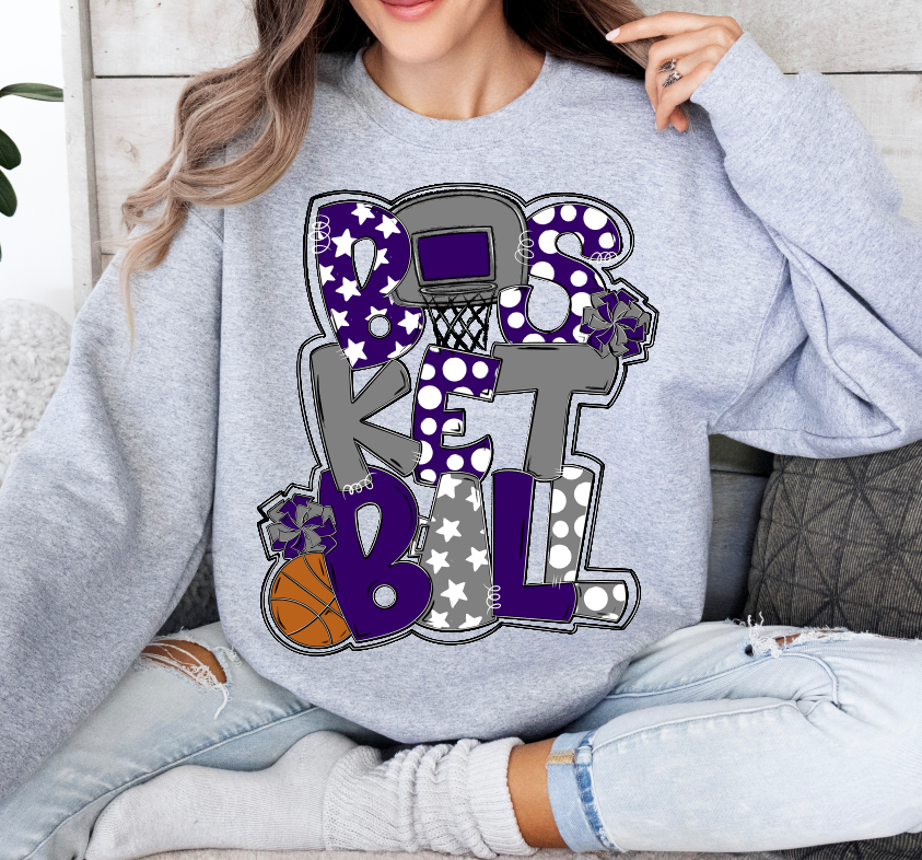 Basketball Word Art Purple Gray