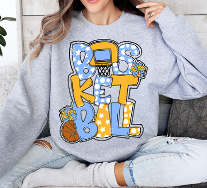 Basketball Word Art Columbia Blue Athletic Gold