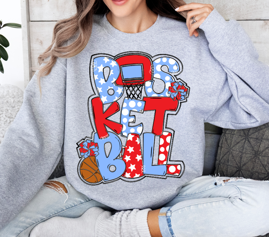 Basketball Word Art Columbia Blue Red