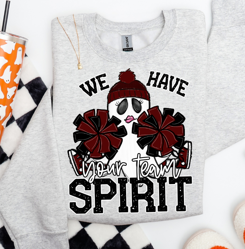 WE HAVE SPIRIT GHOST CHEERLEADER MAROON