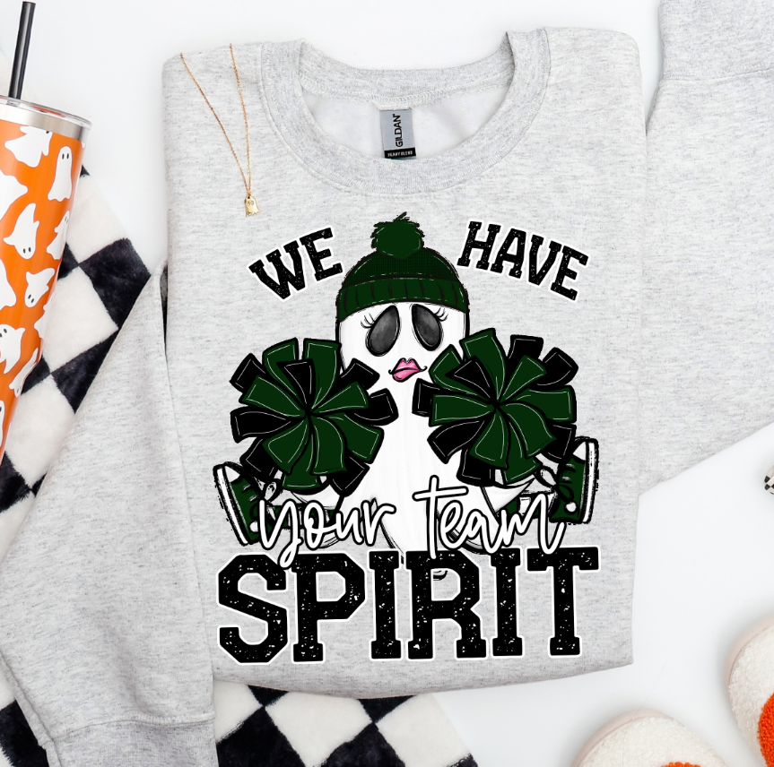 WE HAVE SPIRIT GHOST CHEERLEADER DARK GREEN