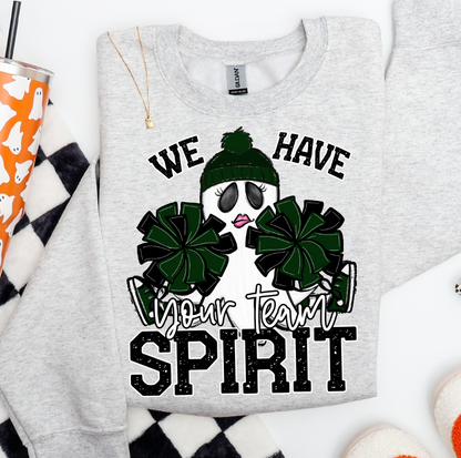 WE HAVE SPIRIT GHOST CHEERLEADER DARK GREEN