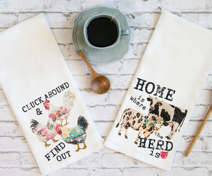 FLORAL COW AND CHICKEN KITCHEN TOWEL DESIGN SET