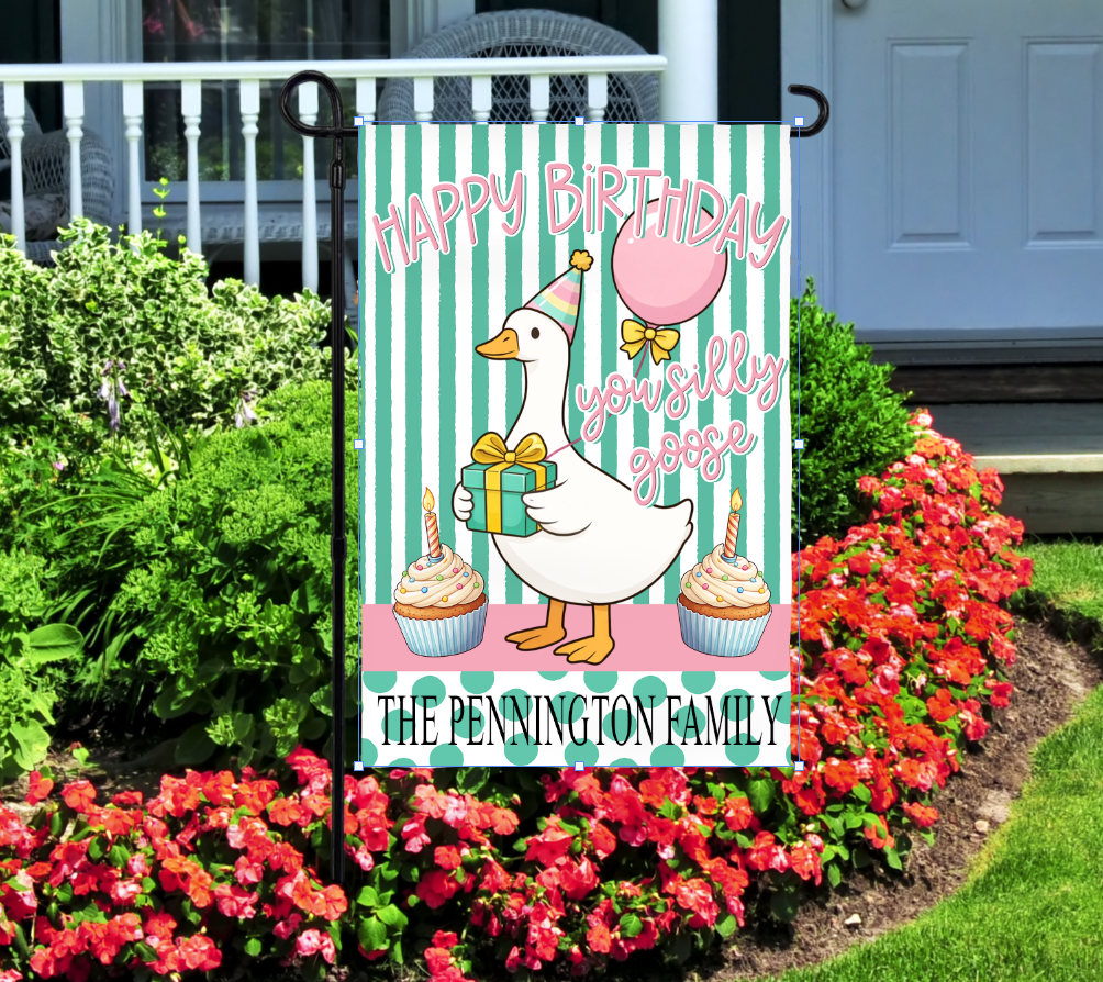 PORCH GOOSE GARDEN FLAG HAPPY BIRTHDAY