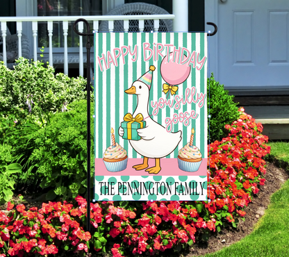PORCH GOOSE GARDEN FLAG HAPPY BIRTHDAY