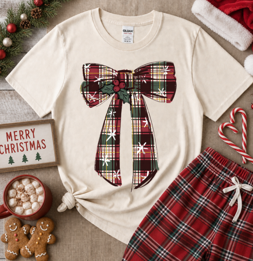 PLAID BOW WITH HOLLY