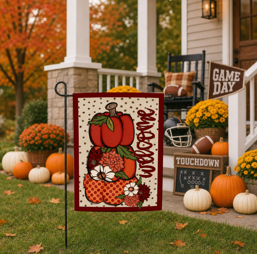 FLOWERY FALL WELCOME GARDEN FLAG