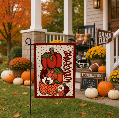 FLOWERY FALL WELCOME GARDEN FLAG