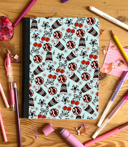 CHERRY DAISY PAPER SET - INCLUDES 12 X 12 SEAMLESS, COMPOSITION COVER, 20 OZ TUMBLER WRAP AND BOOKMARK FILE