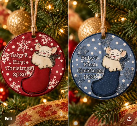 BABY'S FIRST CHRISTMAS ORNAMENT PNG DUO - MOUSE VERSION