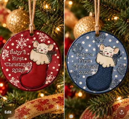 BABY'S FIRST CHRISTMAS ORNAMENT PNG DUO - MOUSE VERSION