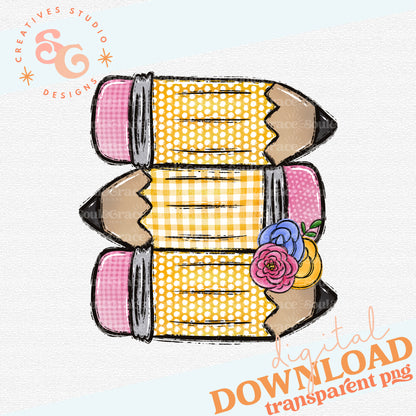 Stacked Pencils with Flowers [Print & Cut Sticker]