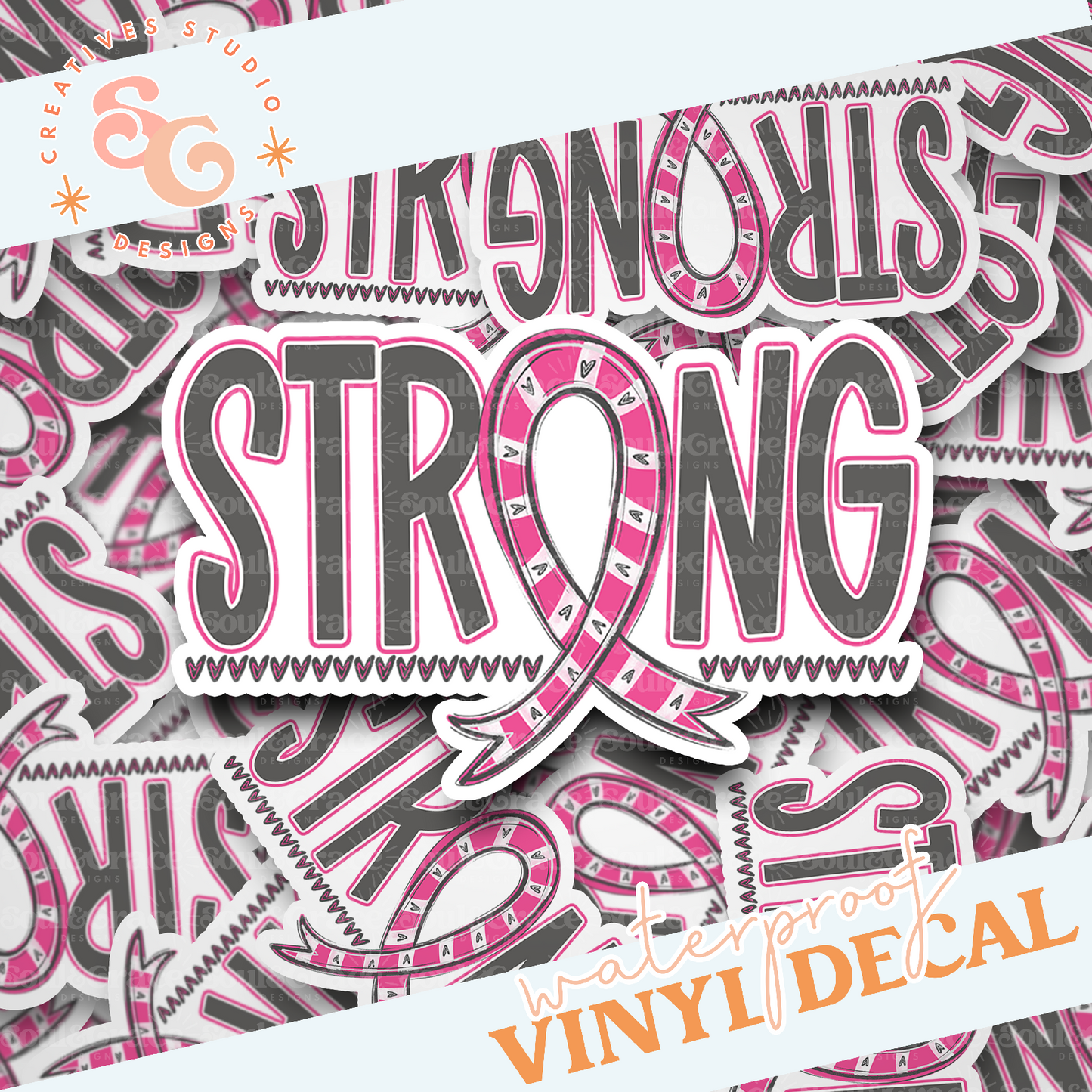 Strong Awareness Ribbon PINK Vinyl Decal