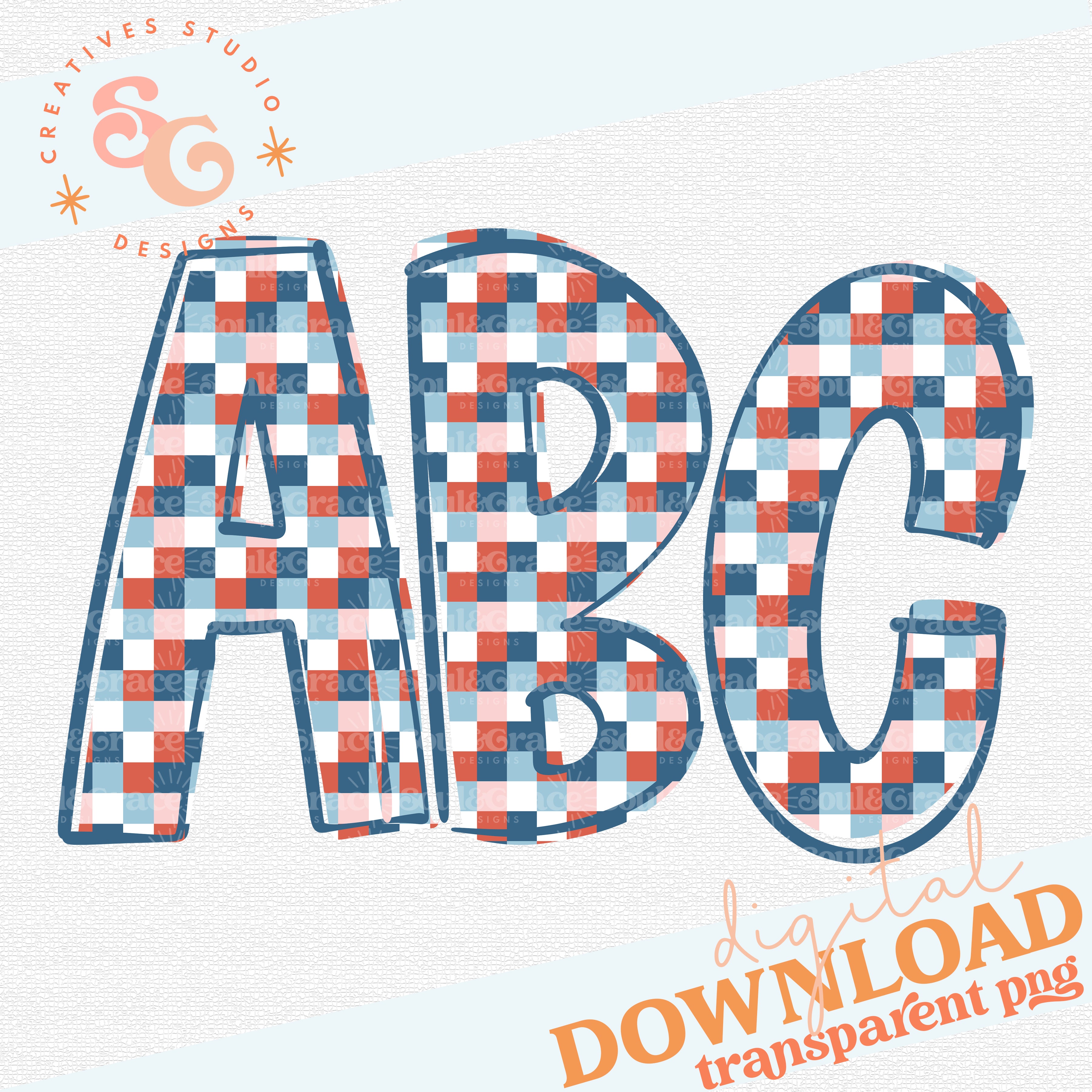 Summer Patriotic Check Alphabet – Soul & Grace Designs
