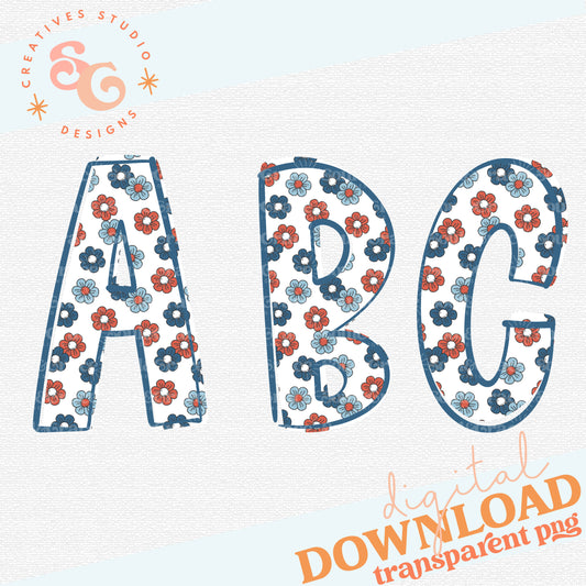 Summer Patriotic Floral Alphabet