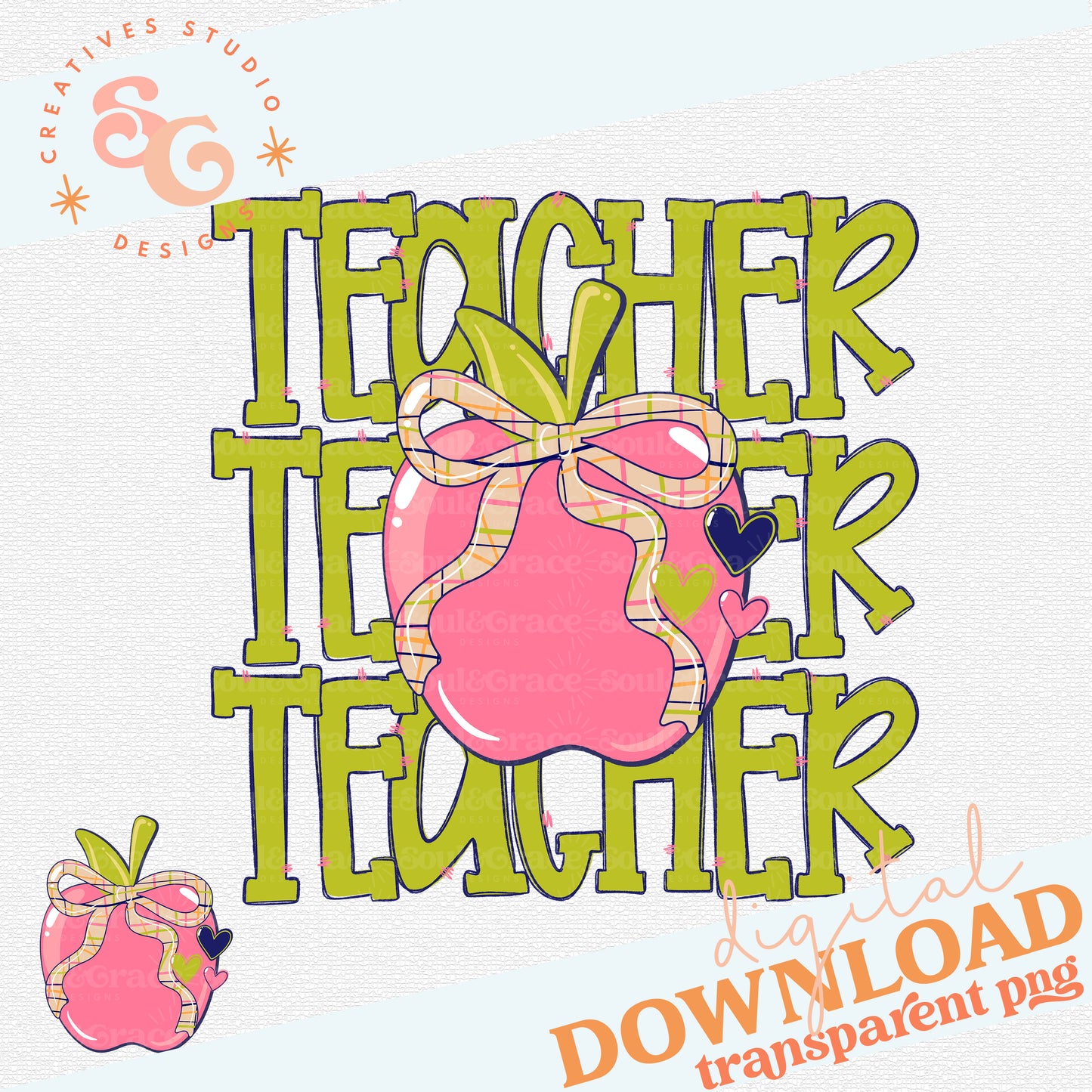 TEACHER APPLE STACK WITH POCKET PNG