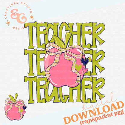 TEACHER APPLE STACK WITH POCKET PNG
