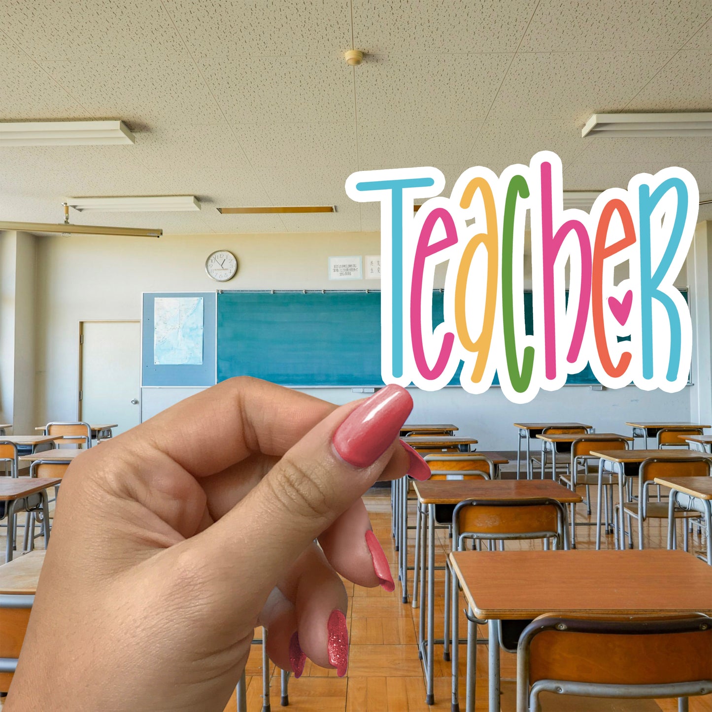 TEACHER BRIGHT LETTERING STICKER VINYL DECAL