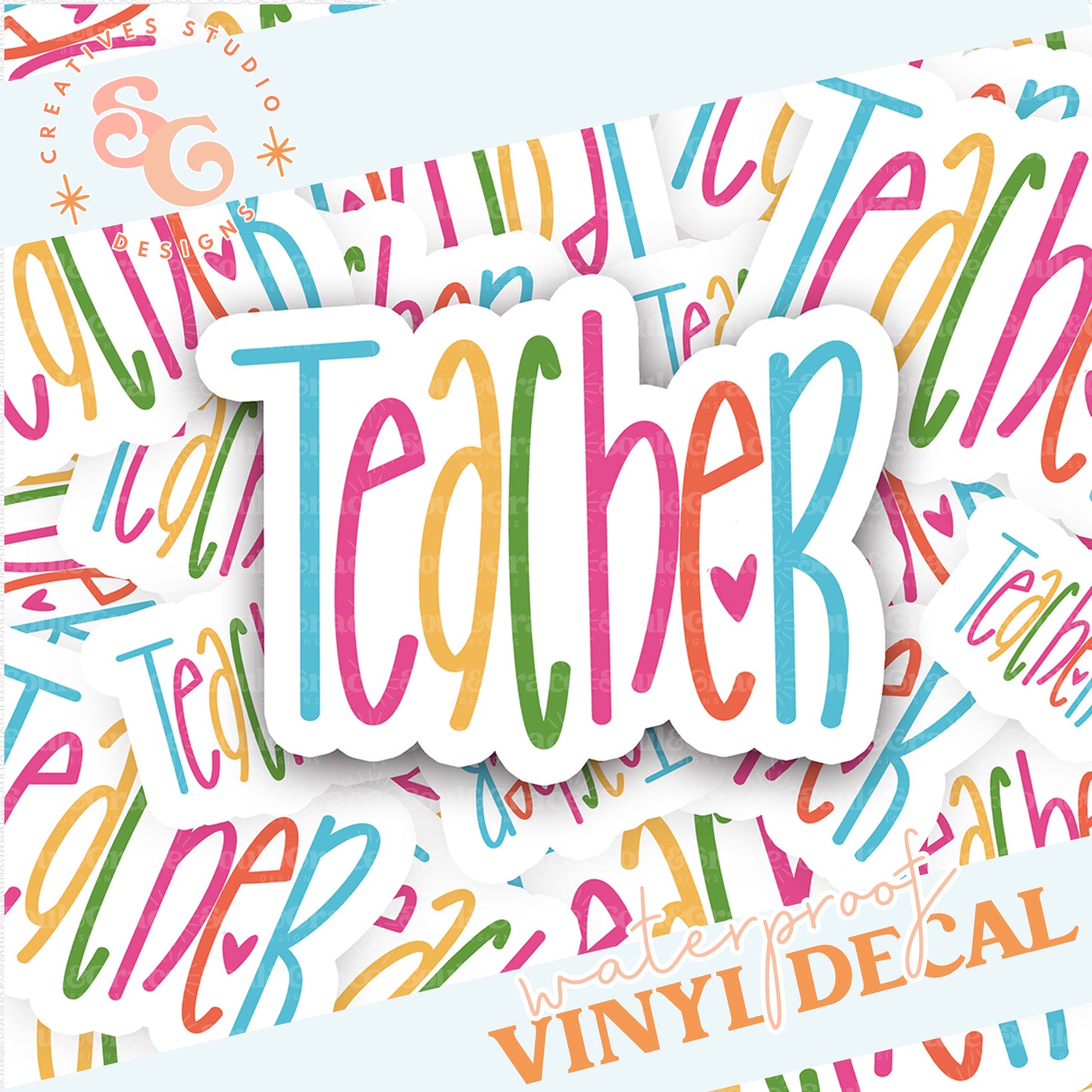 TEACHER BRIGHT LETTERING STICKER VINYL DECAL
