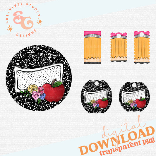 Teacher Composition Book and Pencil Tumbler Toppers, Name Plates and Coaster Set