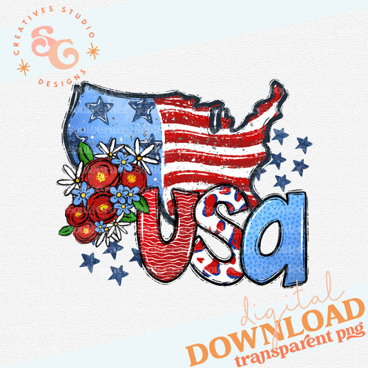 USA Map with Flowers