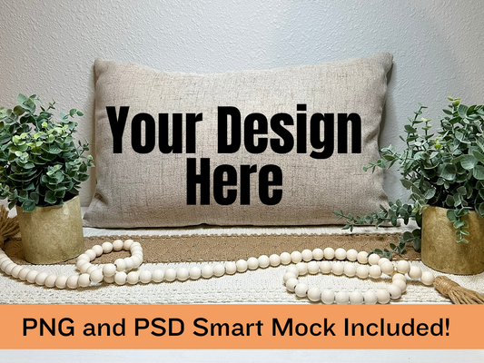 Khaki Horizontal Pillow Mock Up and PSD File