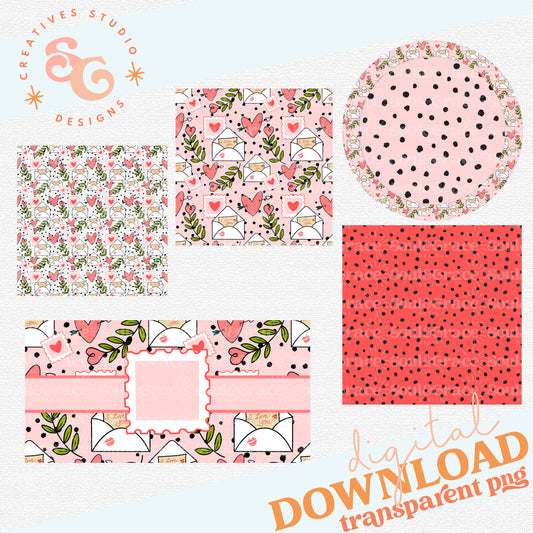 Valentine Letter Sublimation Template Set [Rectangle, Circle, Seamless Overlay, Pattern Paper]