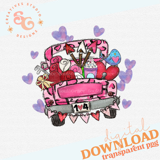 Valentine Truck with Hearts