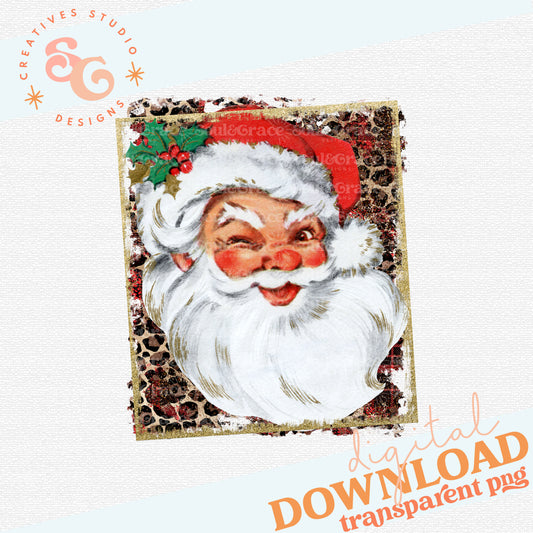 Vintage Santa on Leopard and Buffalo Plaid