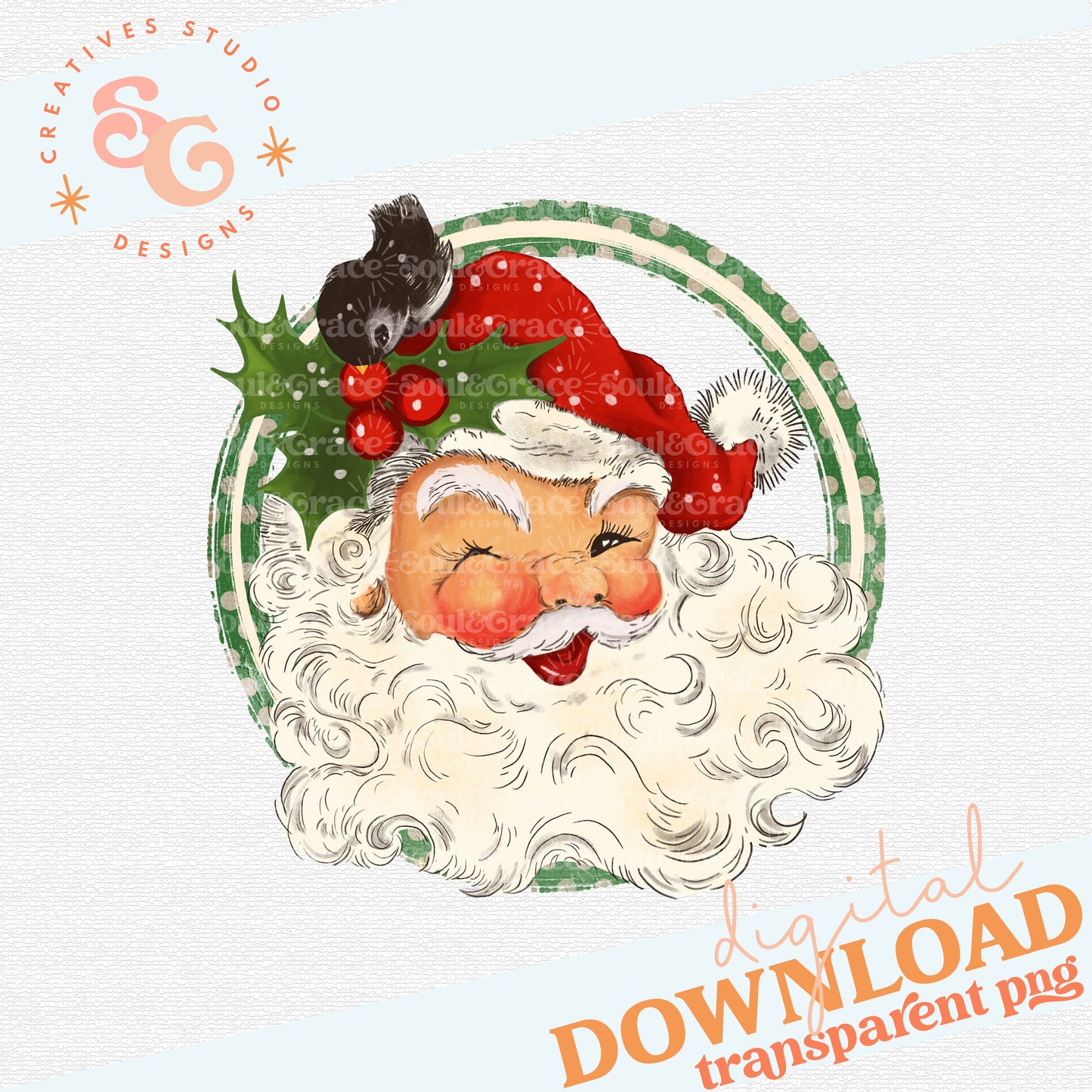 Vintage Santa with Holly