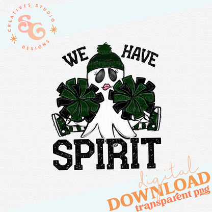WE HAVE SPIRIT GHOST CHEERLEADER DARK GREEN