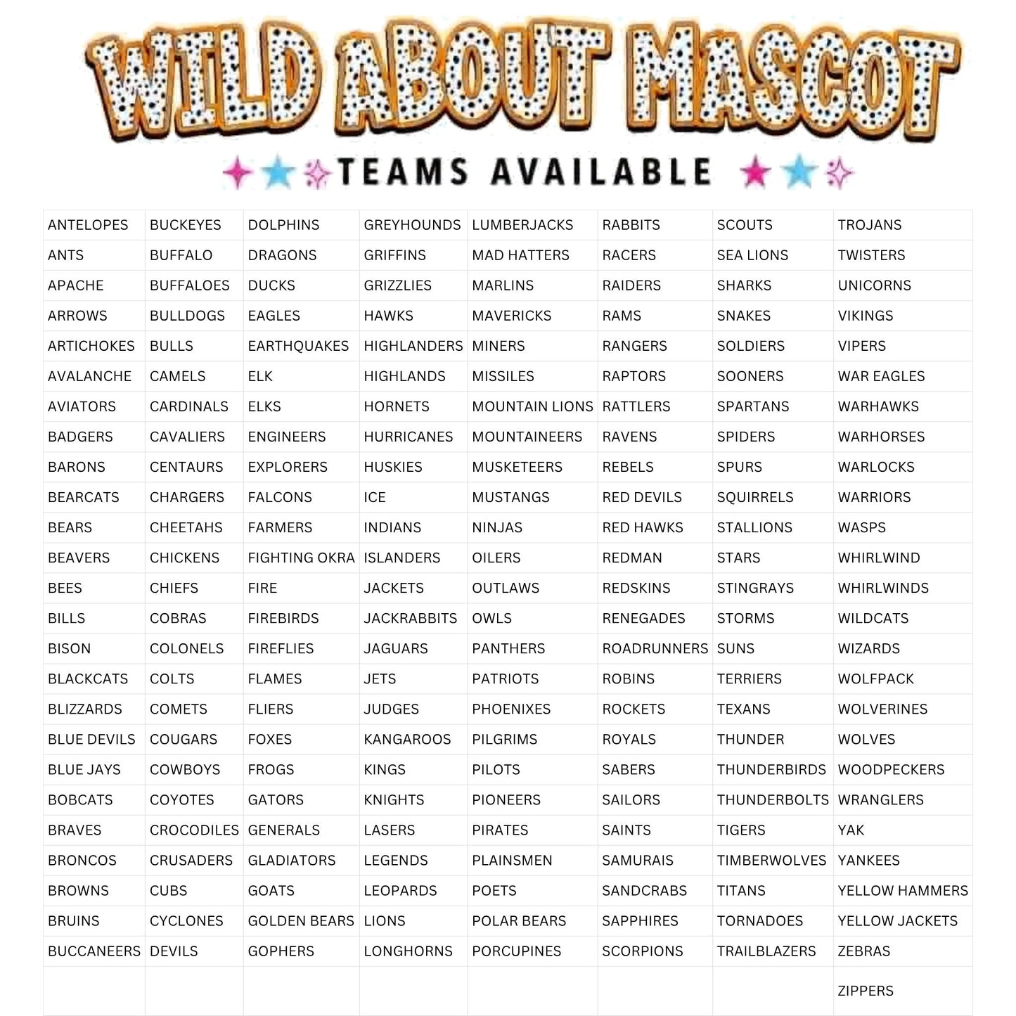 WILD ABOUT FOOTBALL MASCOT - CHOOSE YOUR MASCOTS 201 AVAILABLE