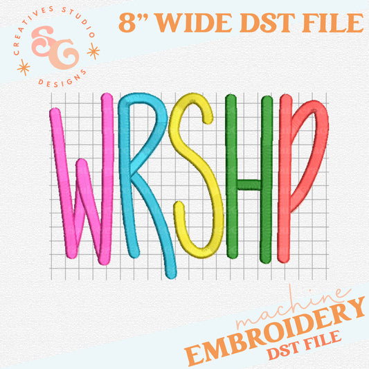 WRSHP LETTERING MACHINE EMBROIDERY FILE 8" WIDE  [DST FORMAT]