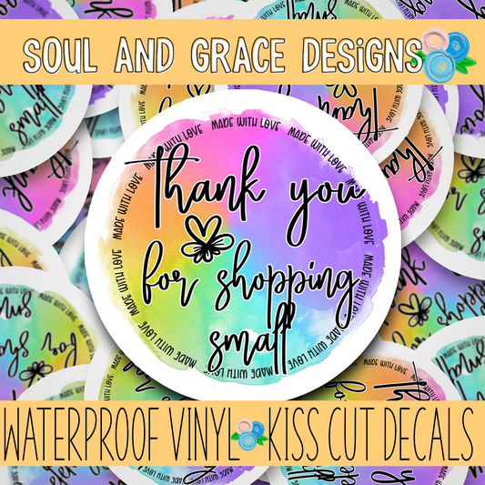 Thank you for shopping small round sticker Rainbow  Vinyl Decal
