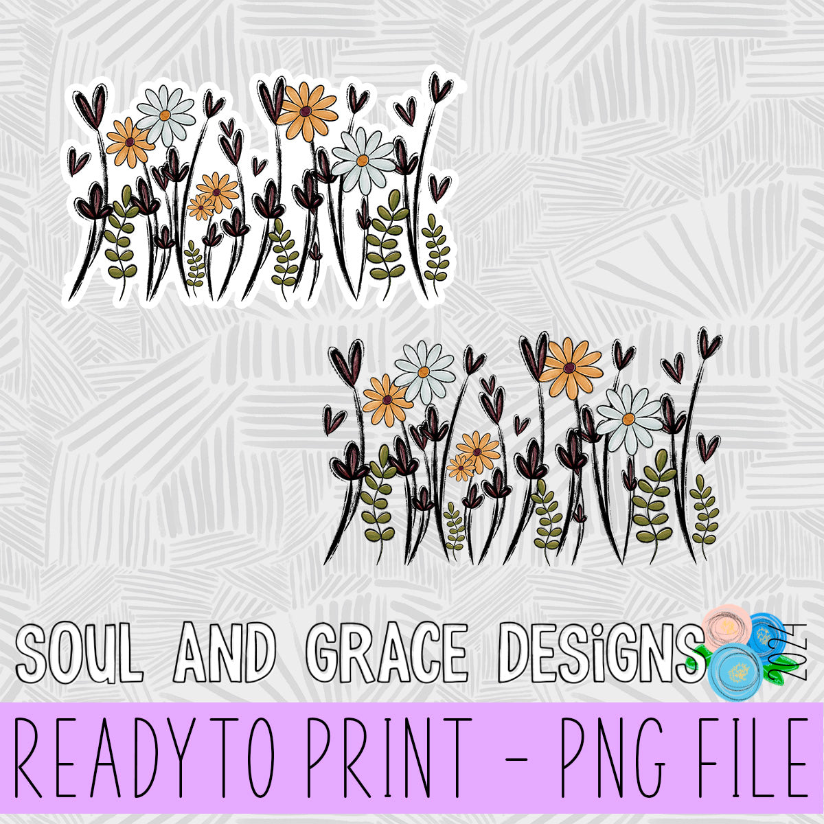 Row of Wildflowers PNG Design/Sticker Design