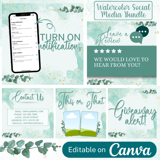 Watercolor Social Media Bundle Digital Download