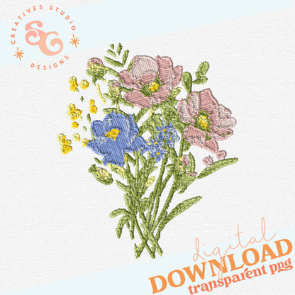 Faux Embroidered Flower Bouquet