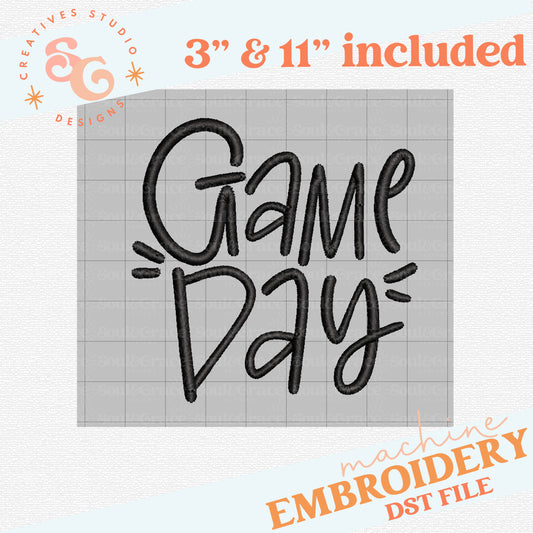 GAME DAY HANDLETTERED MACHINE EMBROIDERY FILE 3" & 11" [DST FORMAT]